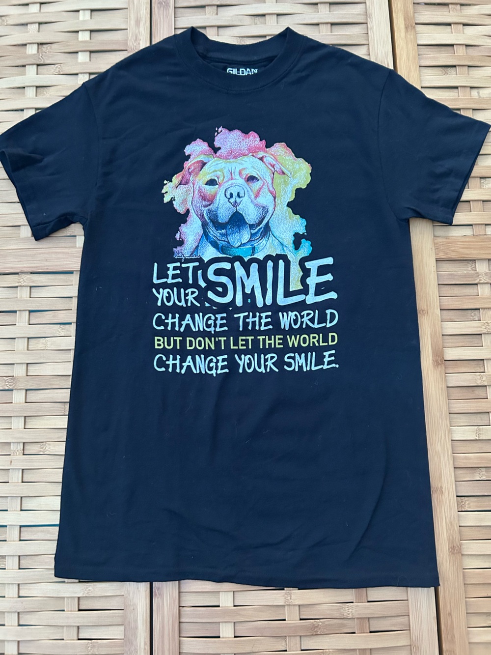 🔥3/$8- Gildan Black Short Sleeve Tee with Colorful Pitbull Graphic